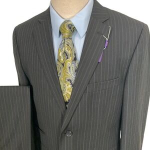 Savile Row Suit Mens 40R 34R Charcoal Gray Pinstripe Rivington-V Slim Fit London